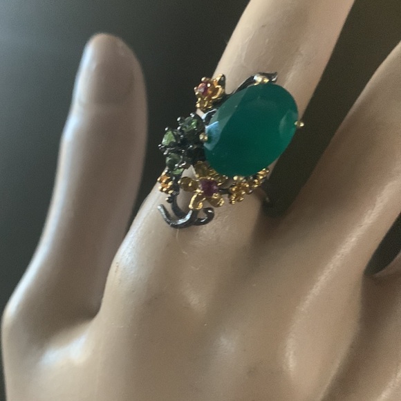 NATURAL Aventurine Peridot Garnet SS 925 RING - Picture 12 of 13